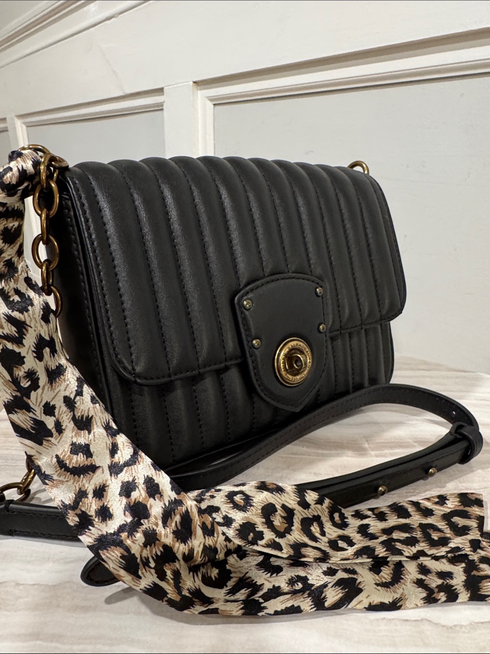 Lauren Ralph Lauren Millbrook Black Quilted Leather Chain Crossbody Bag